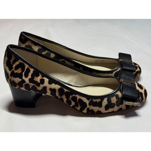 Michael Kors Leopard Print Calf Hair Pumps Bow Detail Chunky Heel Size 7M - Picture 5 of 12